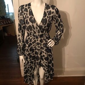 Kardashian blue leopard print high low dress